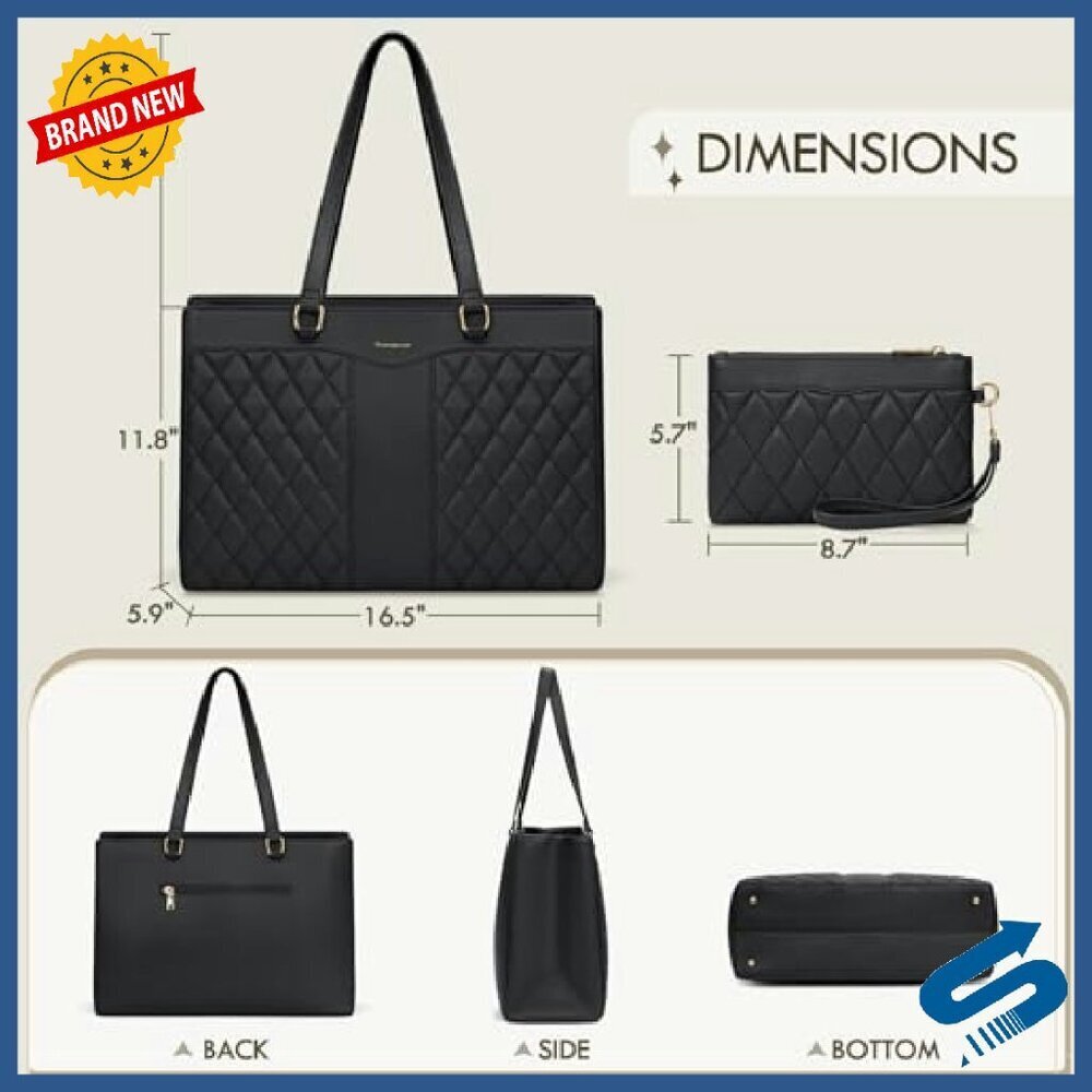 15.6 Inch Laptop Tote Bag Professional Work Purse Waterproof Leather - Picture 5 of 7